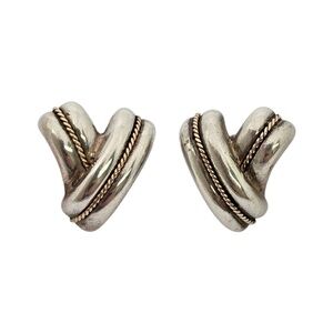 Tiffany & Co Sterling Silver 14K Gold Rope Accent Crossover Earrings #21788